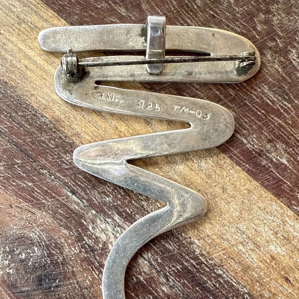 Taxco Mexico Vtg 925 Sterling Silver Large Zig Zag‎ Swirl Modern Brooch Pendant